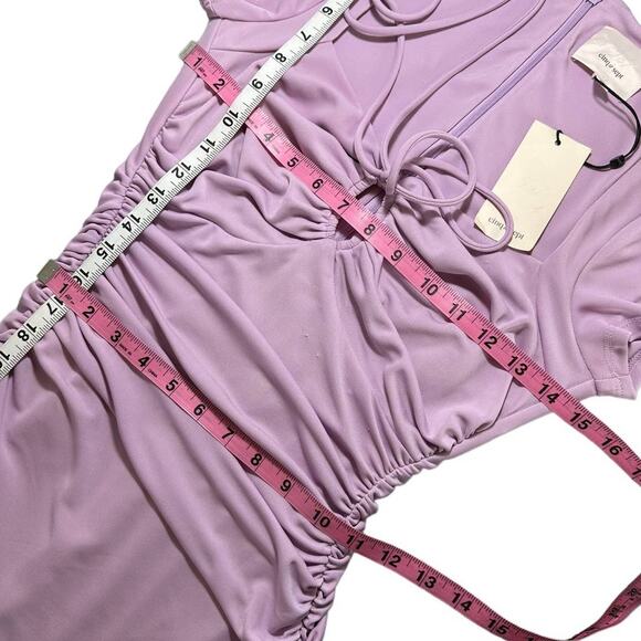 Cinq A Sept NEW Janis Square Neck Tie Front Short Sleeve Midi Dress Purple 4 - Picture 10 of 11